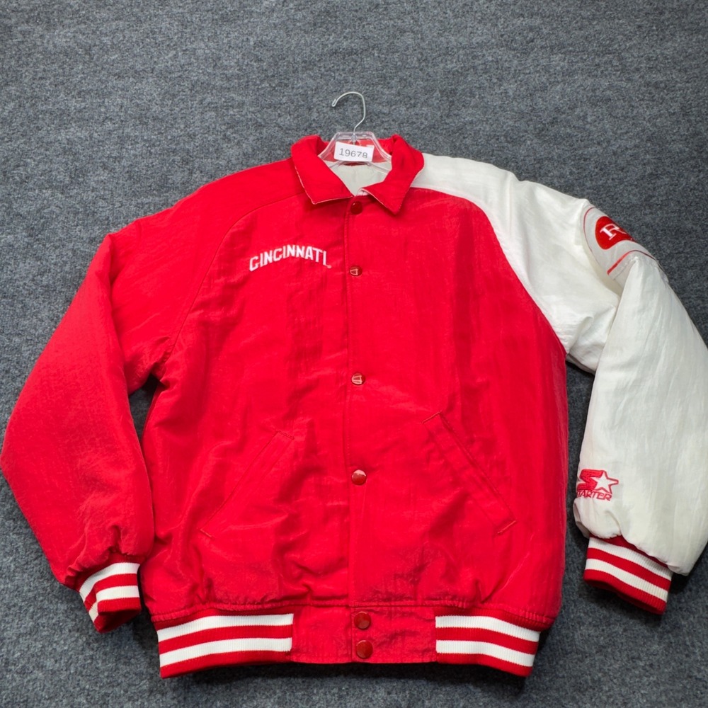 Vintage Cincinnati Reds Jacket Boys Medium Red Bomber Satin Starter MLB 90s